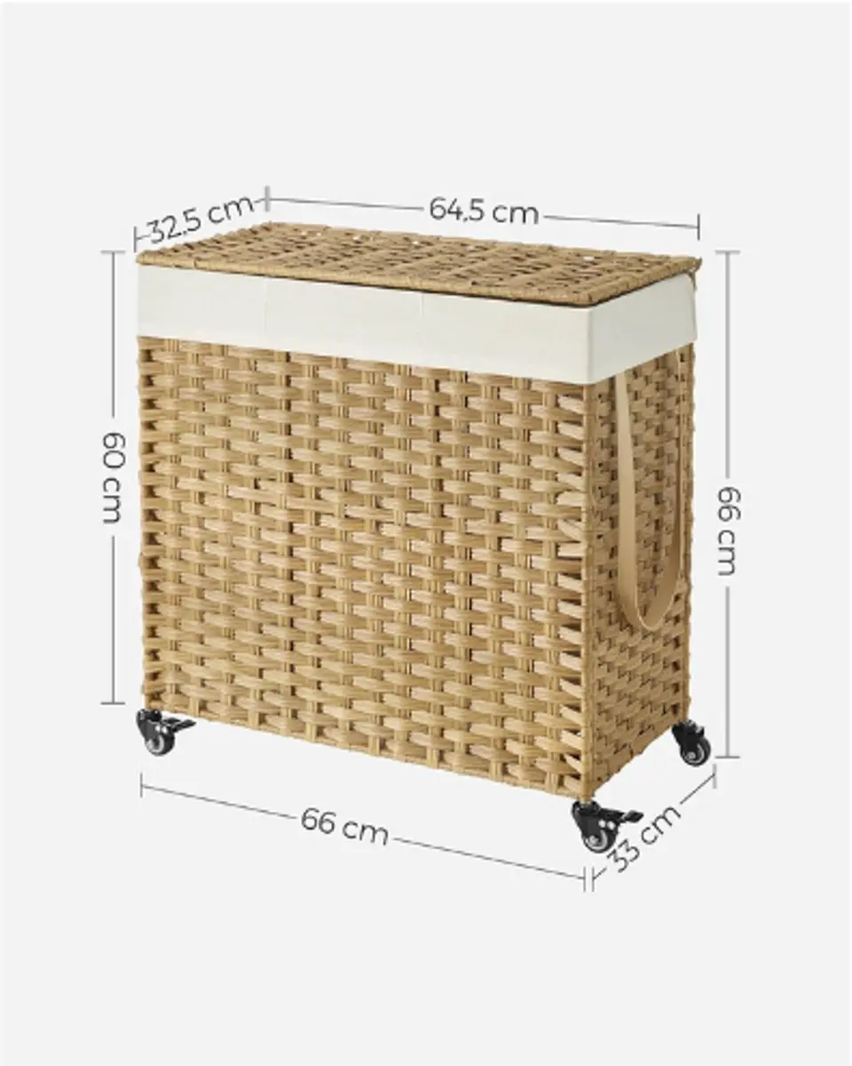 Songmics Handgeweven Wasmand 140L - 3-delig - Houtkleur