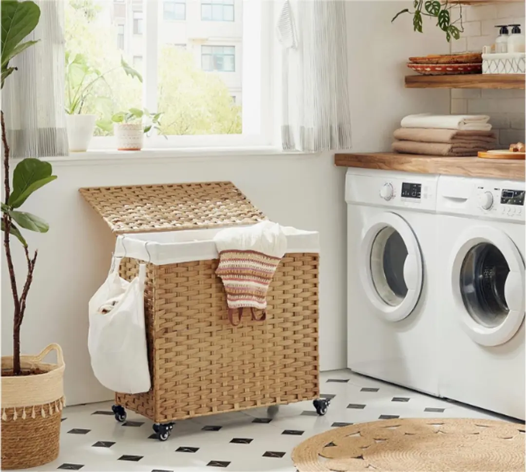 Songmics Handgeweven Wasmand 140L - 3-delig - Houtkleur