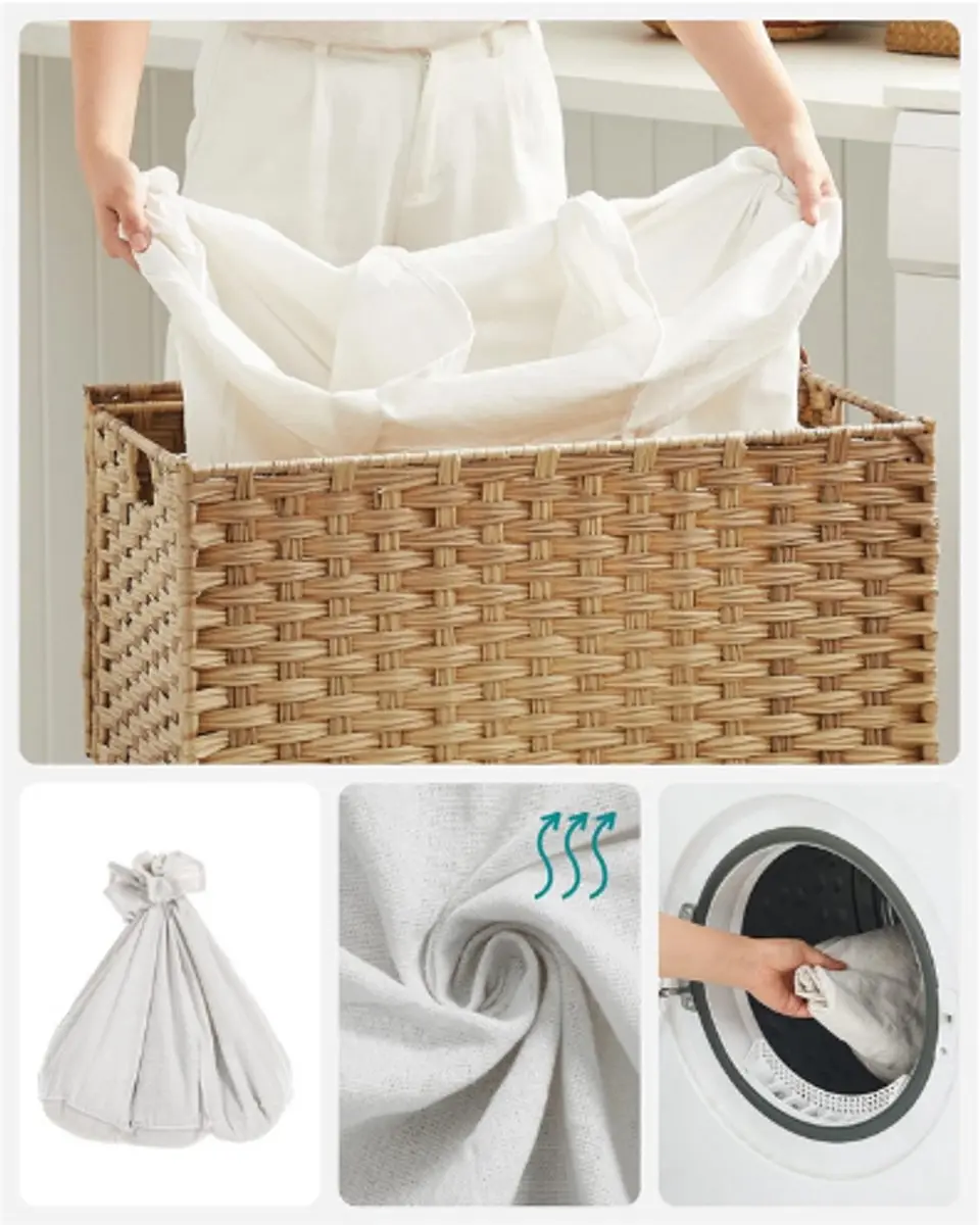 Songmics Handgeweven Wasmand 140L - 3-delig - Houtkleur