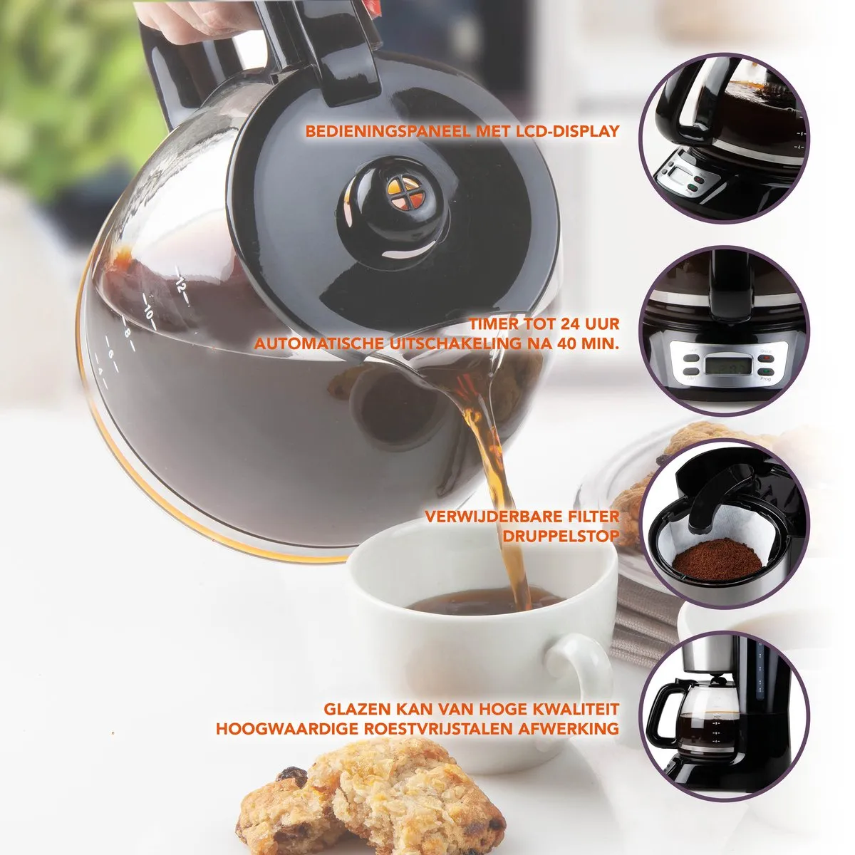 Domo DO708K Koffiezetapparaat 1,5L - 12 Kopjes - Zwart