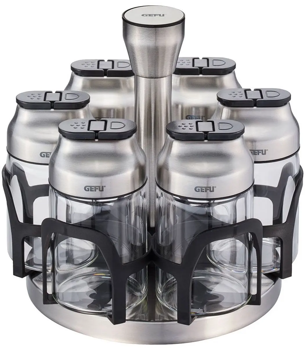 GEFU Kippo Kruidenstrooiers Carrousel - 6 Stuks RVS & Glas