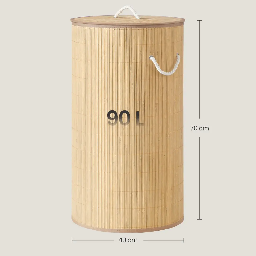 Songmics LCB078YZ01 Wasmand met Deksel - 90L - Bamboe