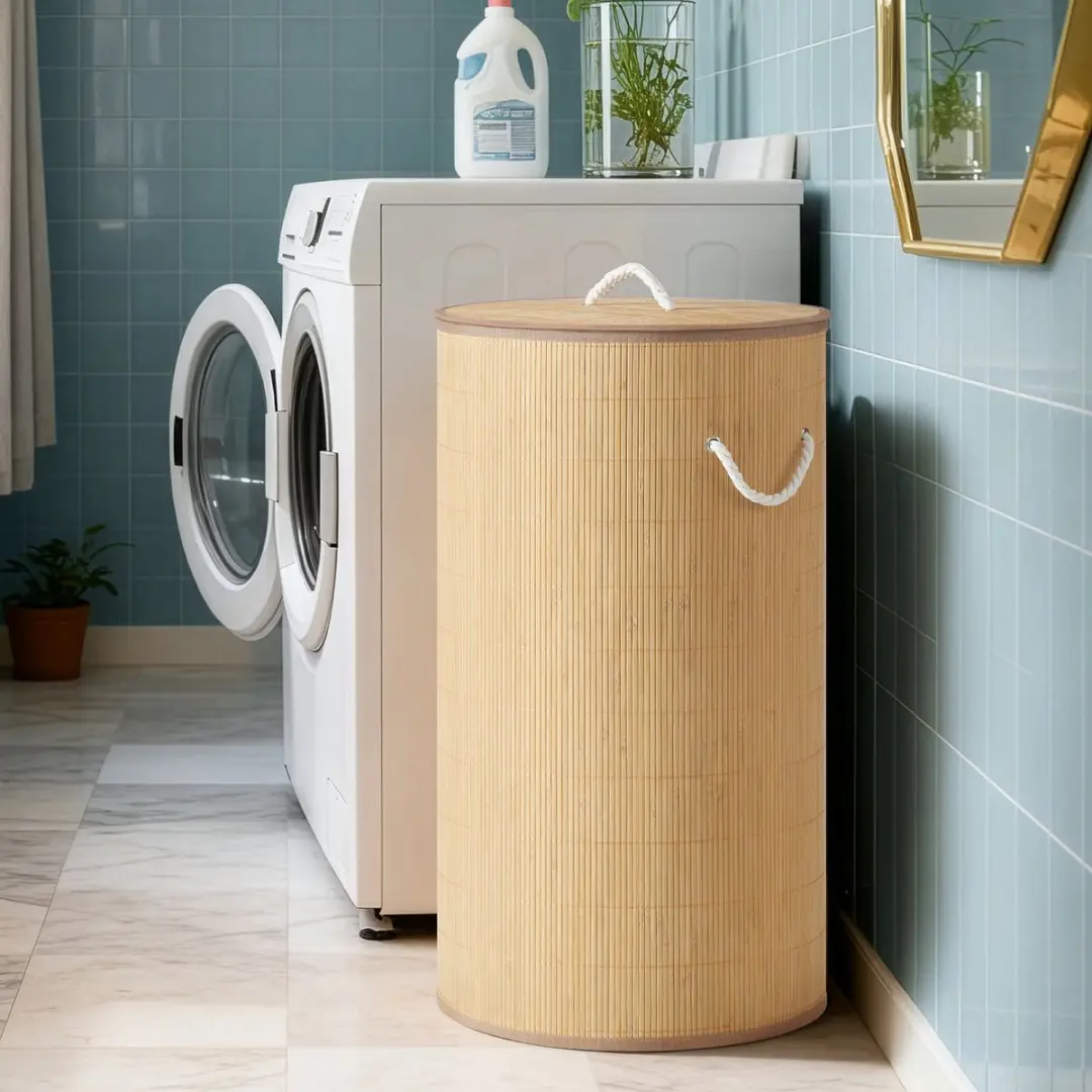 Songmics LCB078YZ01 Wasmand met Deksel - 90L - Bamboe