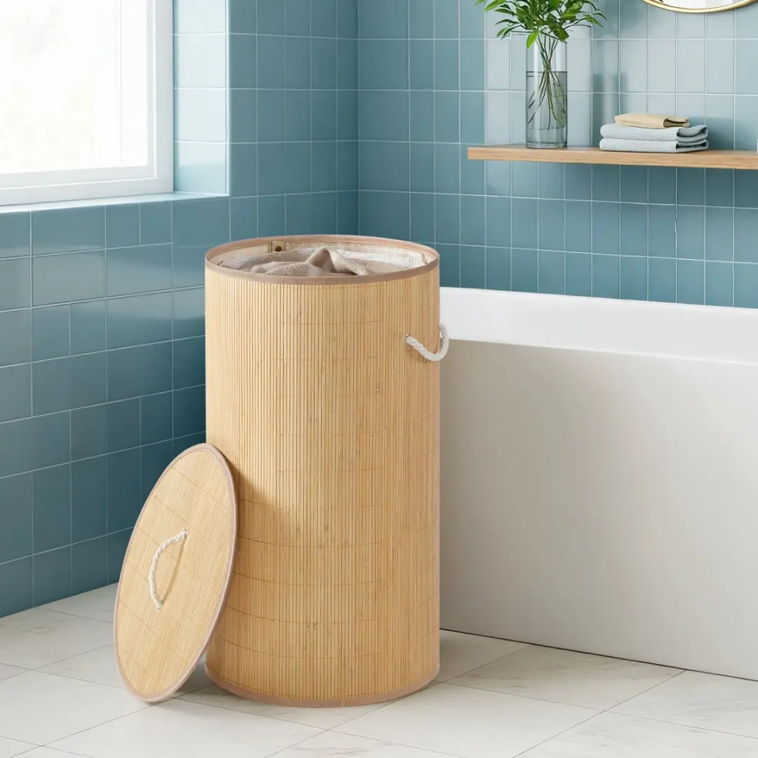 Songmics LCB078YZ01 Wasmand met Deksel - 90L - Bamboe