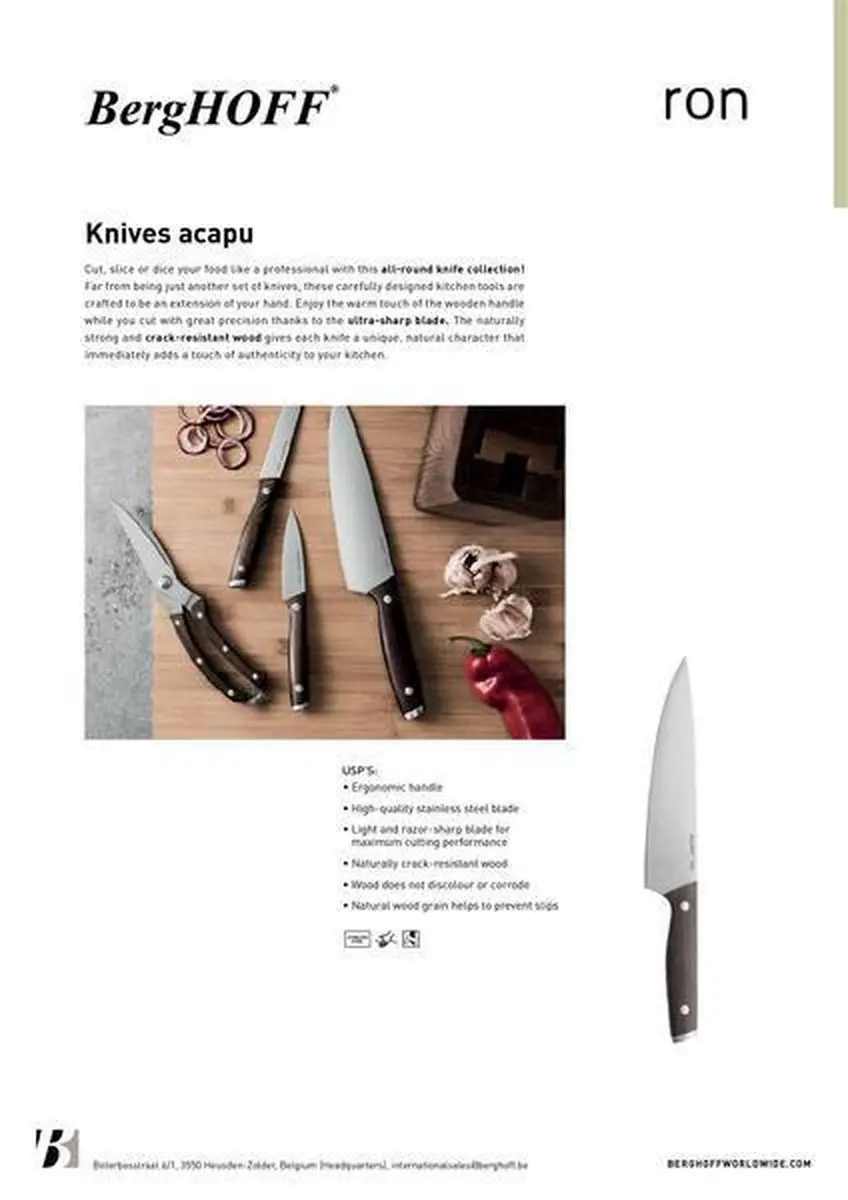 BergHOFF Ron Koksmes 20cm - Donker houten handvat