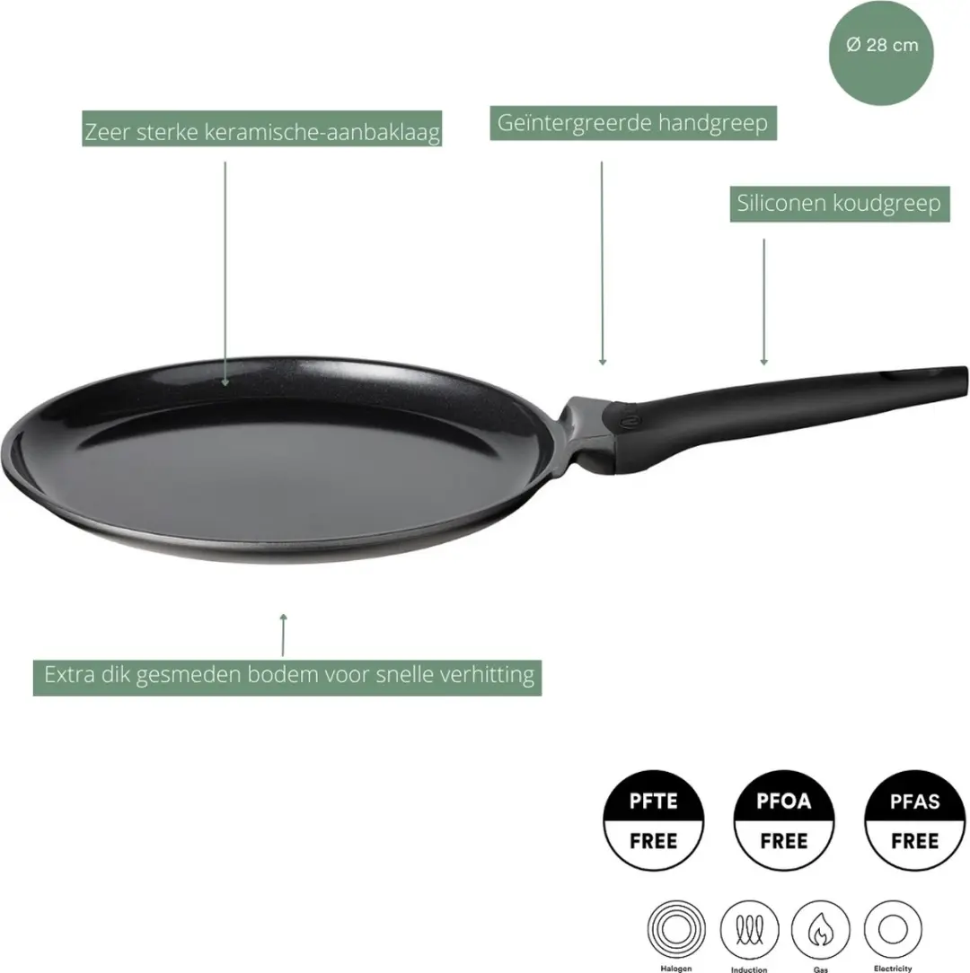 Sola Ceramic Deluxe Pannenkoekenpan 28cm - Zwart