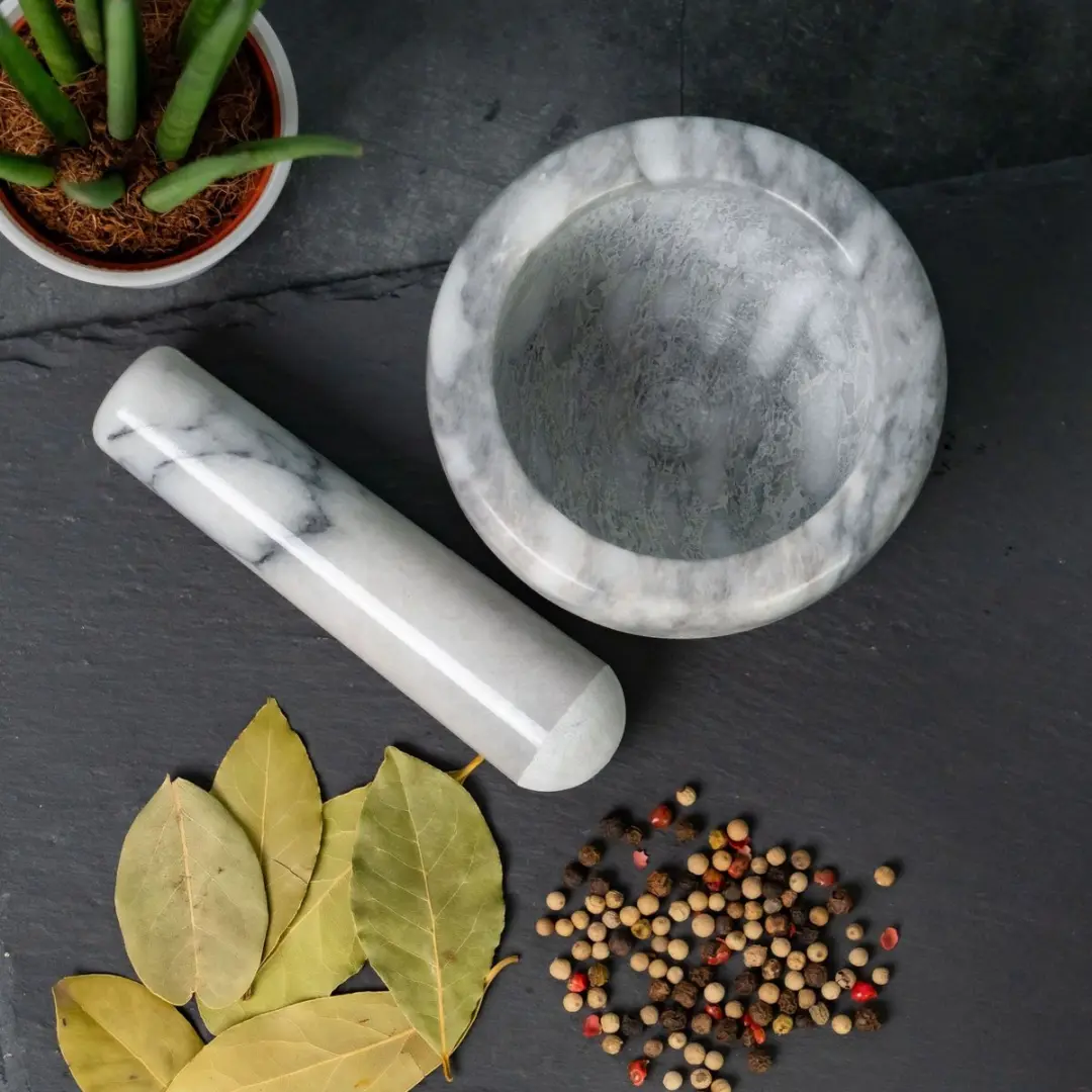 Westmark Marmeren Vijzel met Stamper 7,5cm - Wit/Grijs