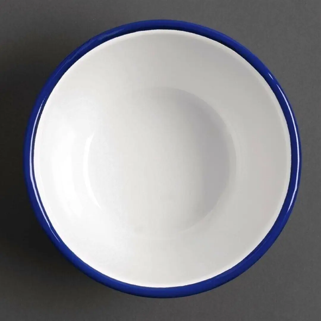 Olympia Emaille Puddingschaaltje 15.5cm - Blauw/Wit - 6 Stuks