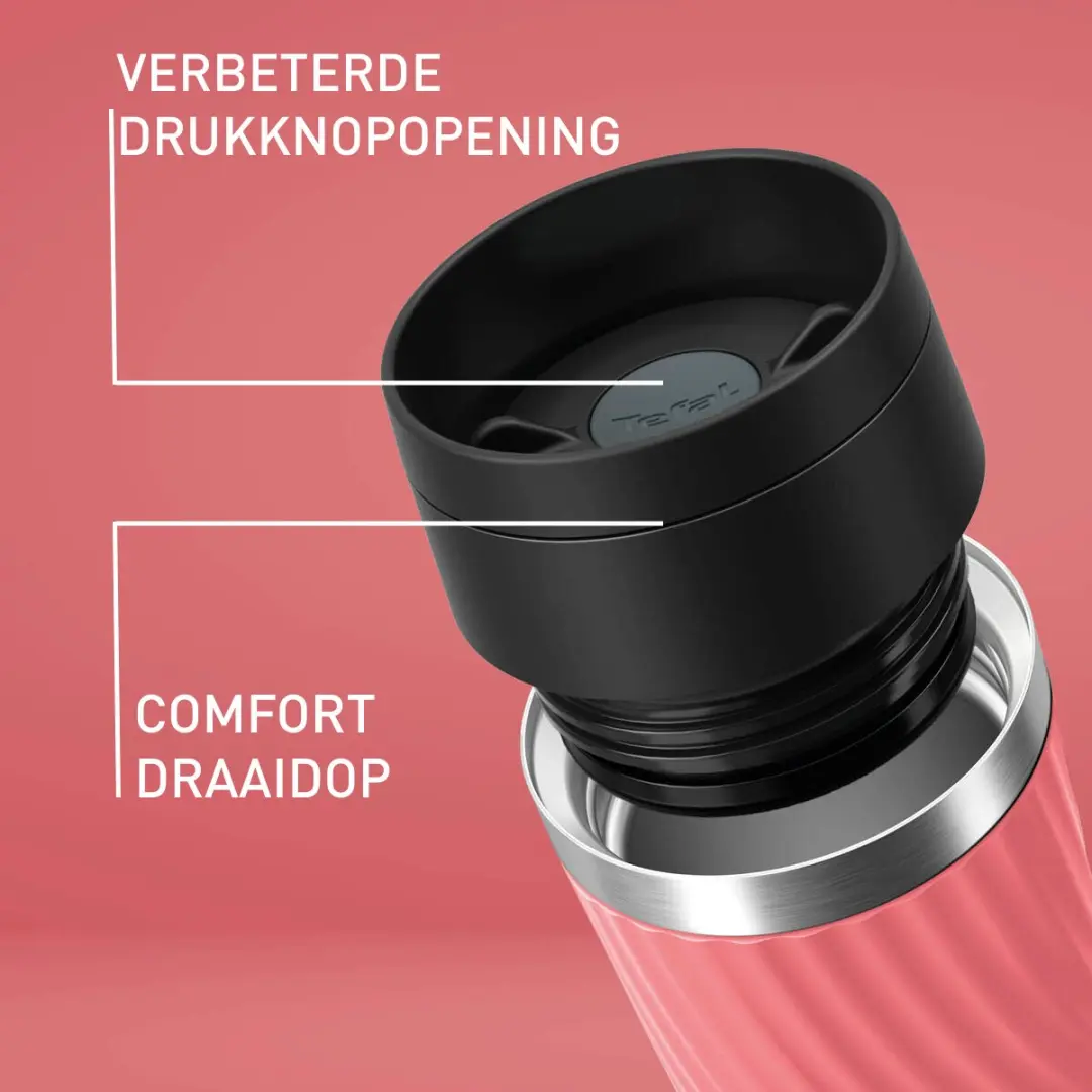 Tefal Travel Mug Classic Twist N2024410 Thermosfles 360ml - Koraalrood - afbeelding 2 van 6