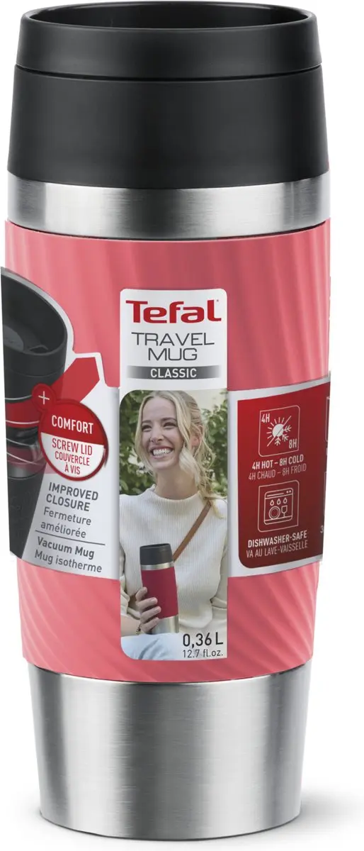 Tefal Travel Mug Classic Twist N2024410 Thermosfles 360ml - Koraalrood - afbeelding 4 van 6