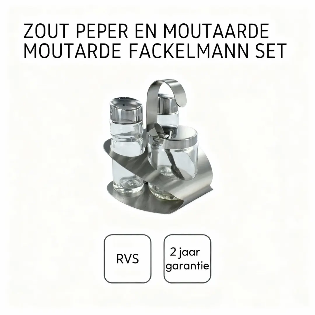 Fackelmann Mosterd-Peper-Zoutset 46652 - Roestvrij staal/Transparant
