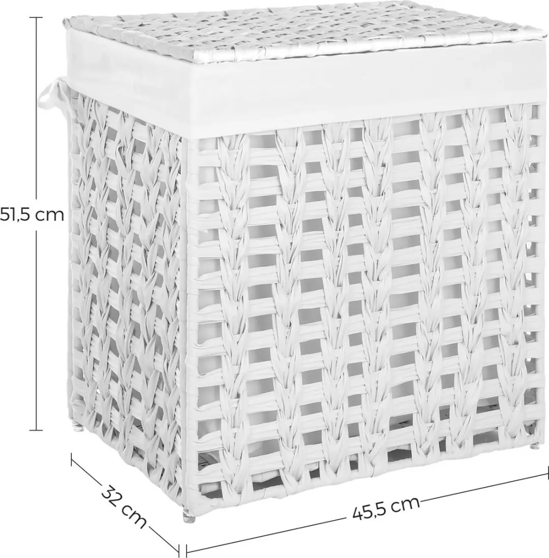 Songmics Handgeweven Wasmand met Deksel LCB050W01 - 72L Wit