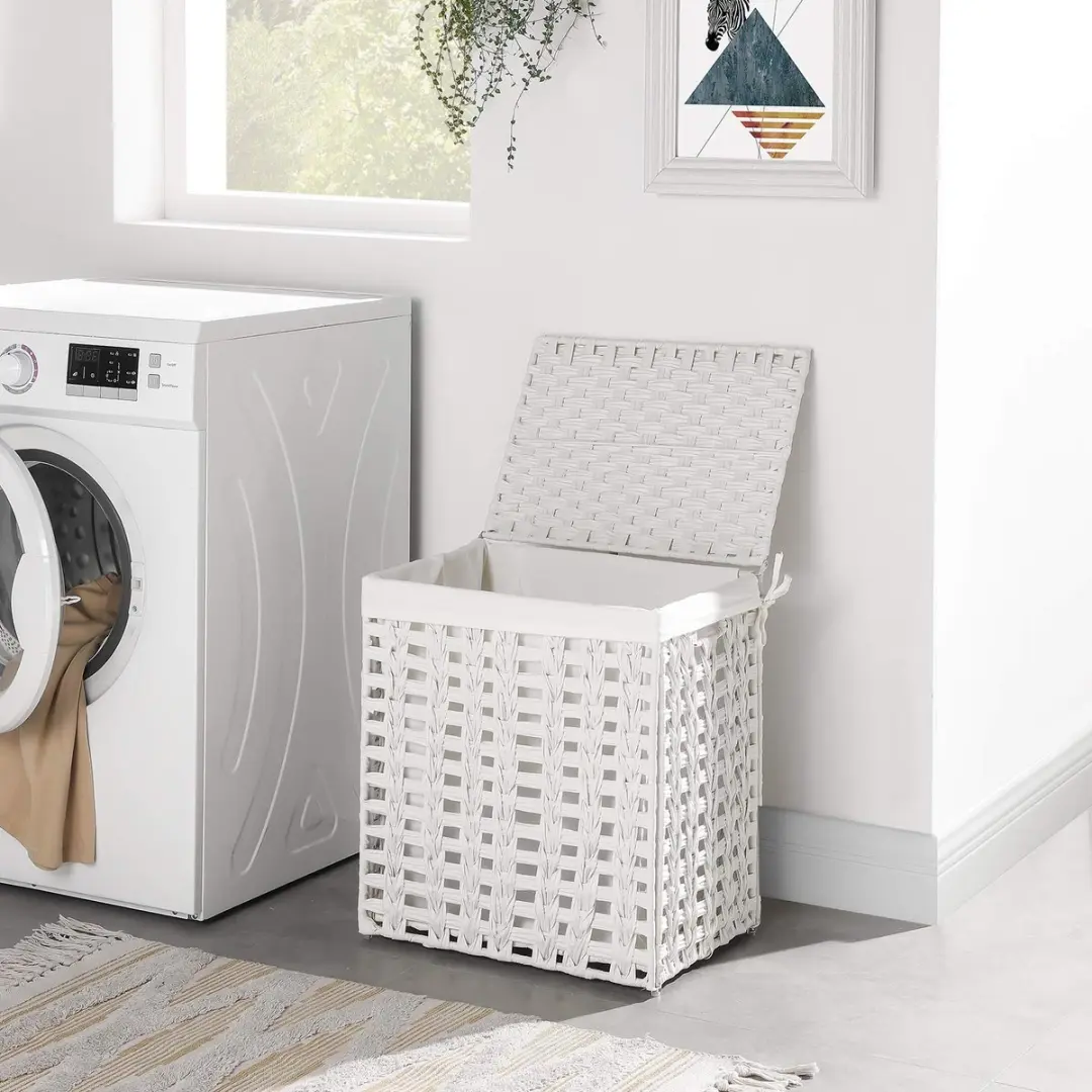 Songmics Handgeweven Wasmand met Deksel LCB050W01 - 72L Wit