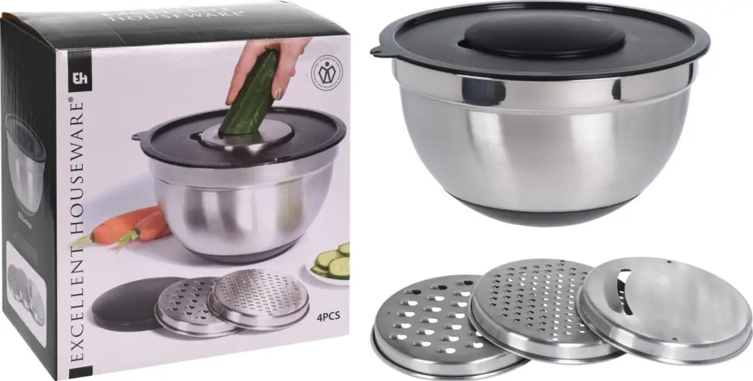 Excellent Houseware Mengkom met Raspen 25cm - 3L - Zilver