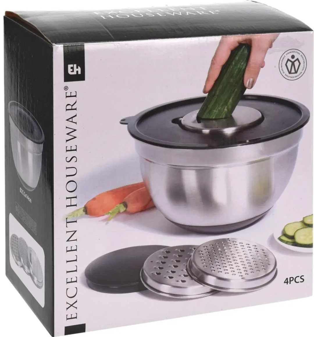 Excellent Houseware Mengkom met Raspen 25cm - 3L - Zilver