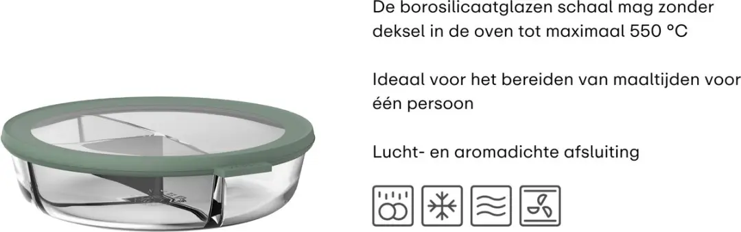 Mepal Cirqula Glazen Bento Box 1L - 3 Vakken - Nordic Sage