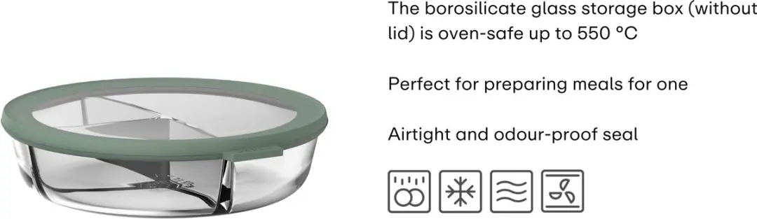 Mepal Cirqula Glazen Bento Box 1L - 3 Vakken - Nordic Sage