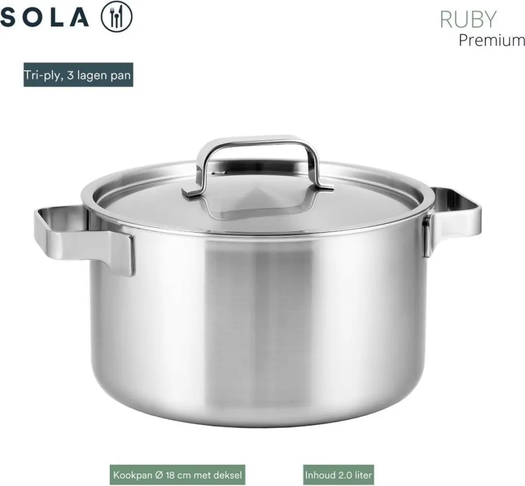 Sola Ruby Premium Pannenset 4-delig - 16cm/1.5L - Zilver