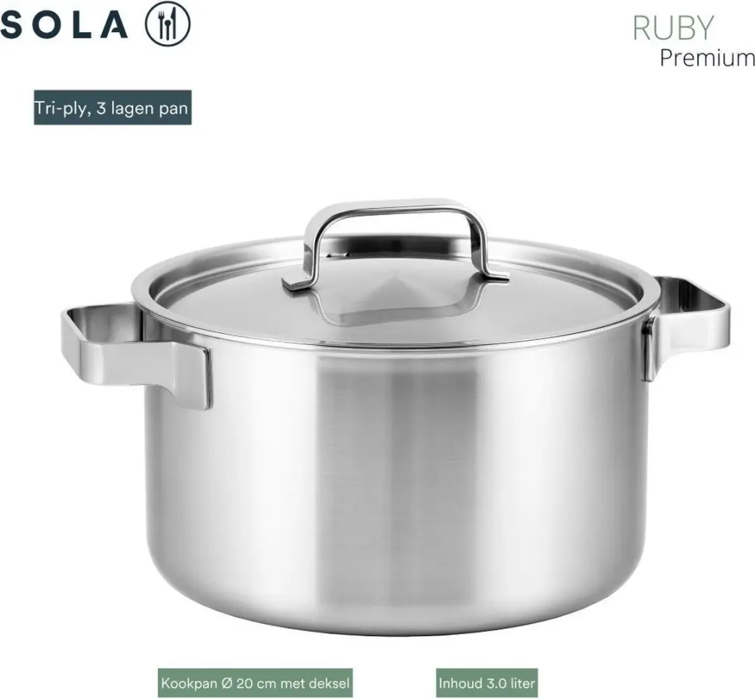 Sola Ruby Premium Pannenset 4-delig - 16cm/1.5L - Zilver