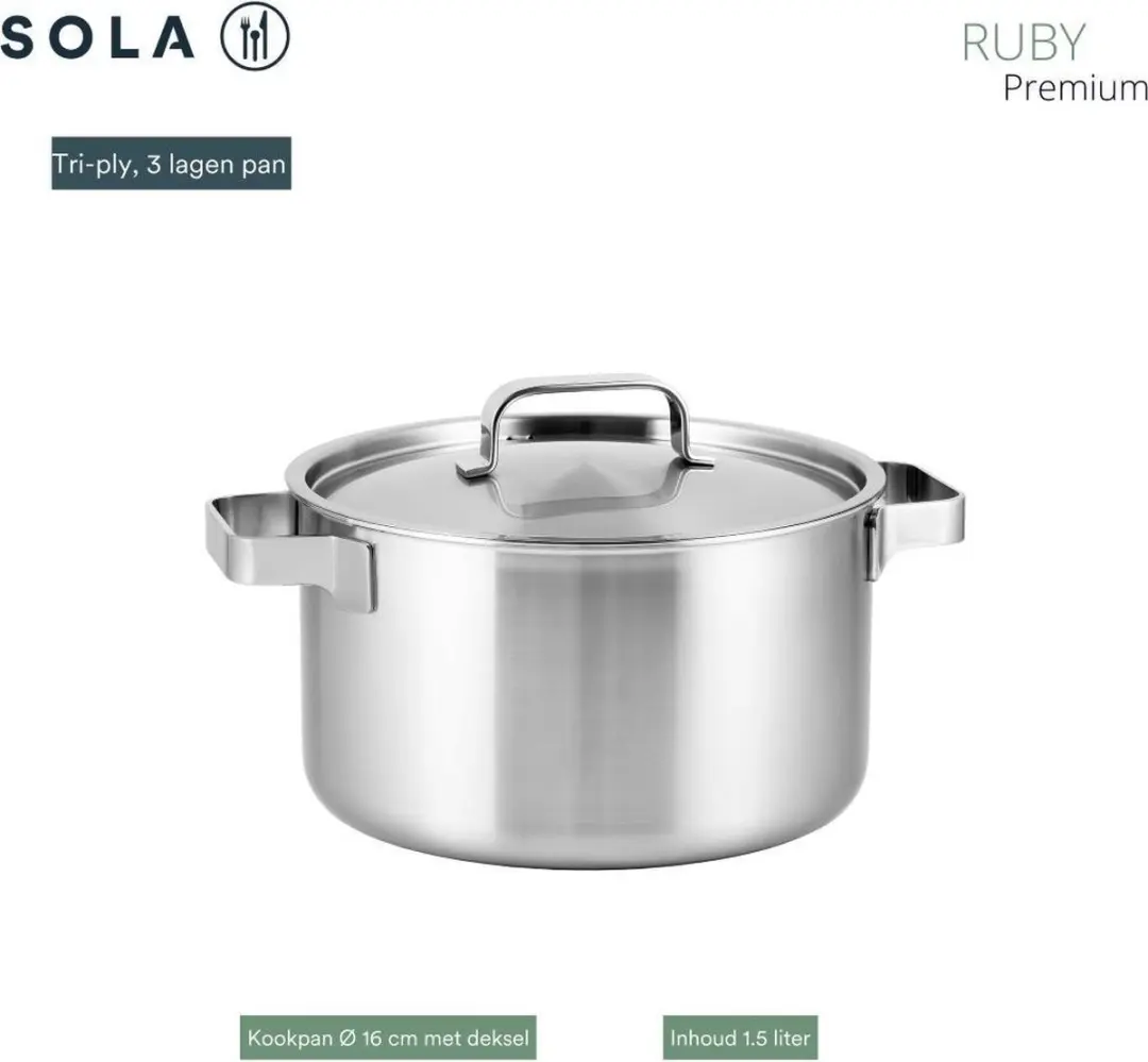 Sola Ruby Premium Pannenset 4-delig - 16cm/1.5L - Zilver