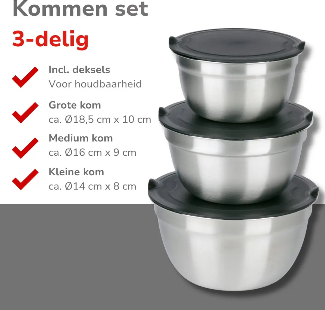 Alpina RVS Kommen 3-delig - Grijs