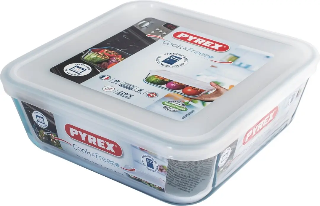 PYREX Cook & Freeze Vierkant 20x20cm - 0,85L - Transparant
