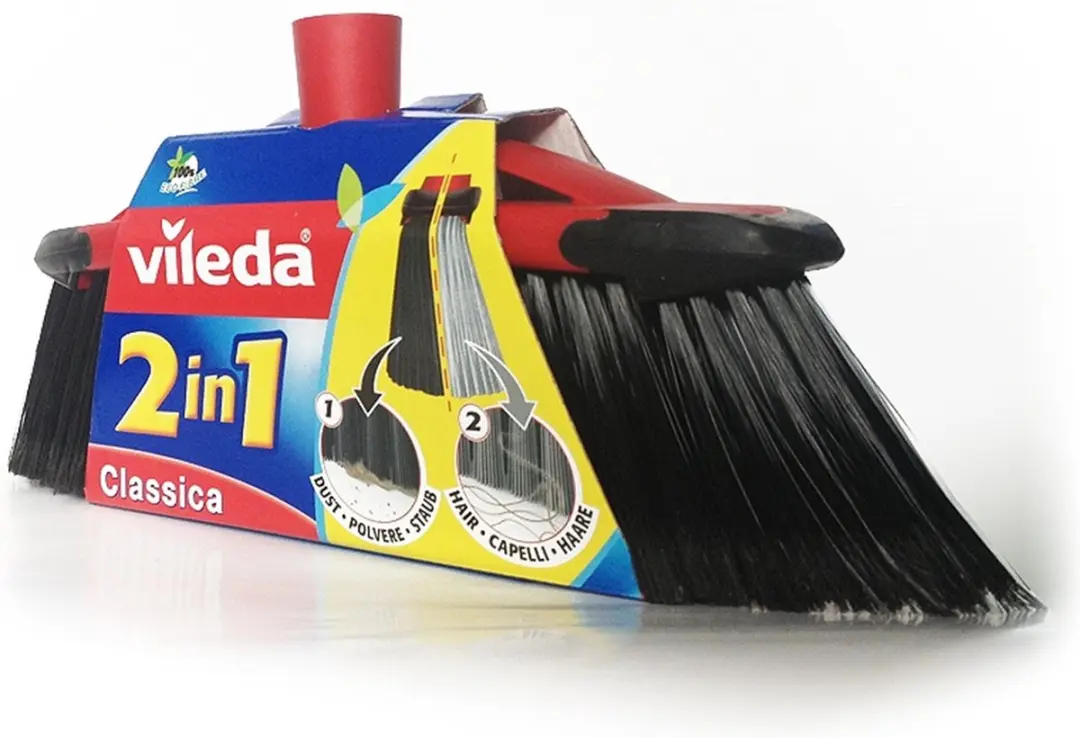 Vileda Master 2-in-1 Bezemborstel met steel - Rood/Zwart/Grijs