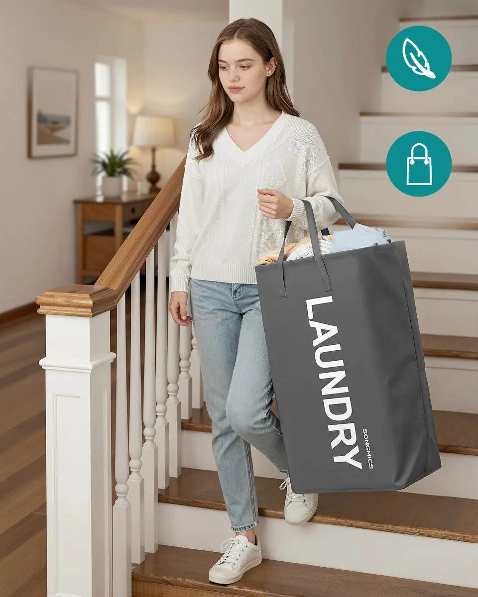 Songmics RLH001GN01 Opvouwbare Wasmand 80L - Grijs