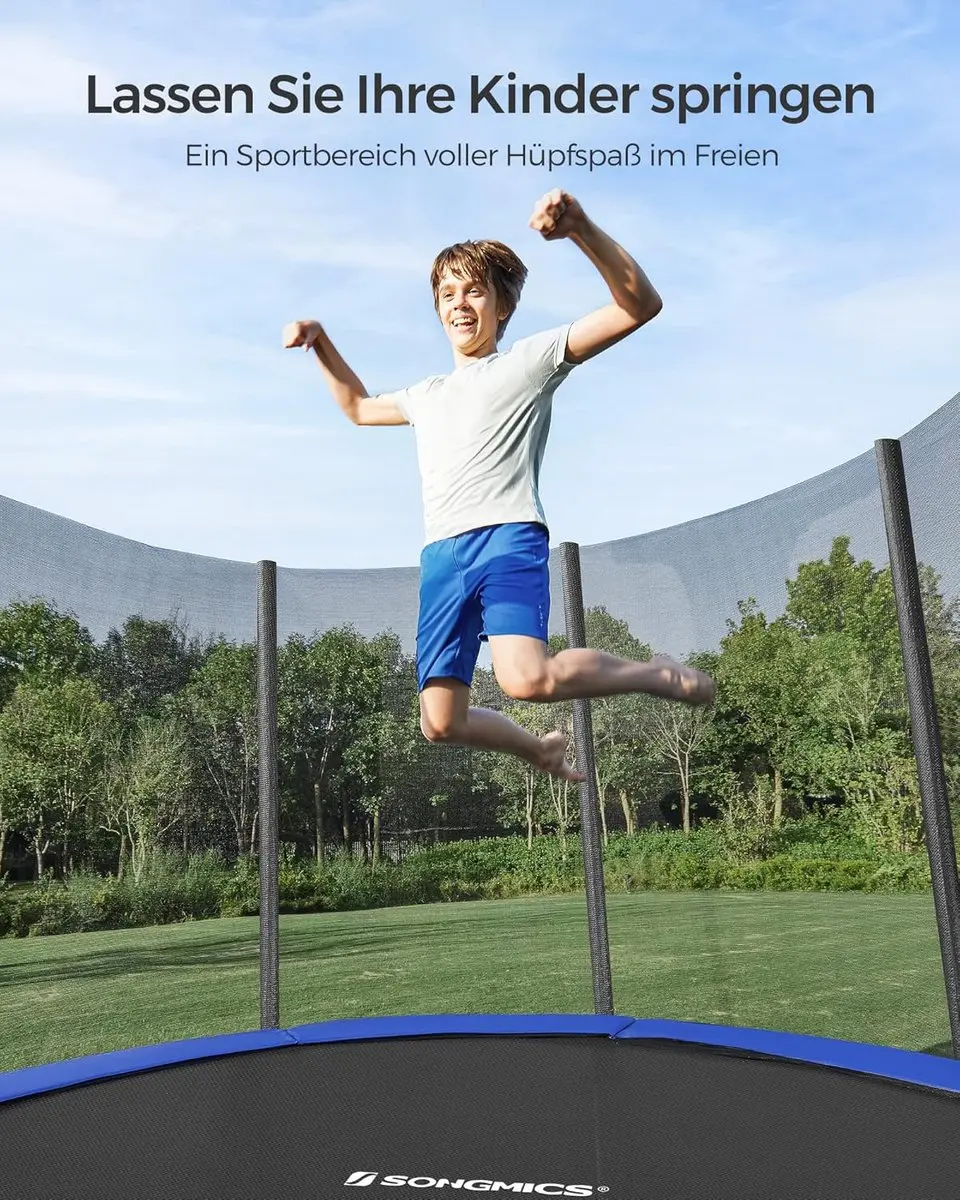 Songmics Trampoline Ø244cm - Veiligheidsnet - Zwart/Blauw