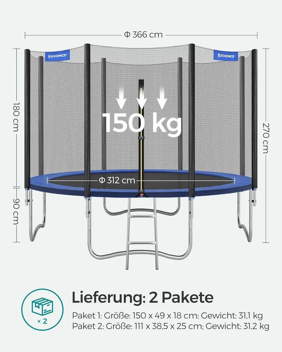 Songmics Trampoline Ø244cm - Veiligheidsnet - Zwart/Blauw