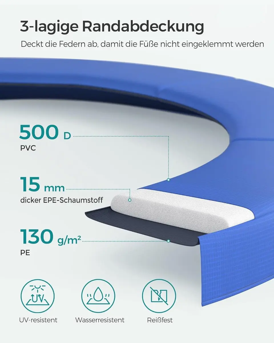 Songmics Trampoline Ø244cm - Veiligheidsnet - Zwart/Blauw - afbeelding 6 van 6