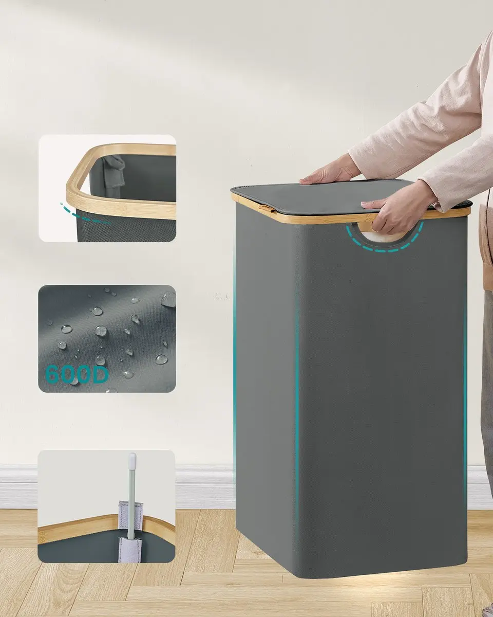 Songmics Wasmand met Deksel 140L - 2 Compartimenten - Opvouwbaar - afbeelding 6 van 6