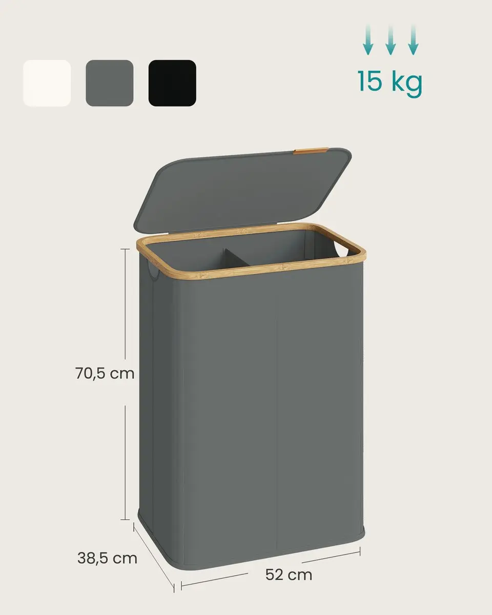 Songmics Wasmand met Deksel 140L - 2 Compartimenten - Opvouwbaar