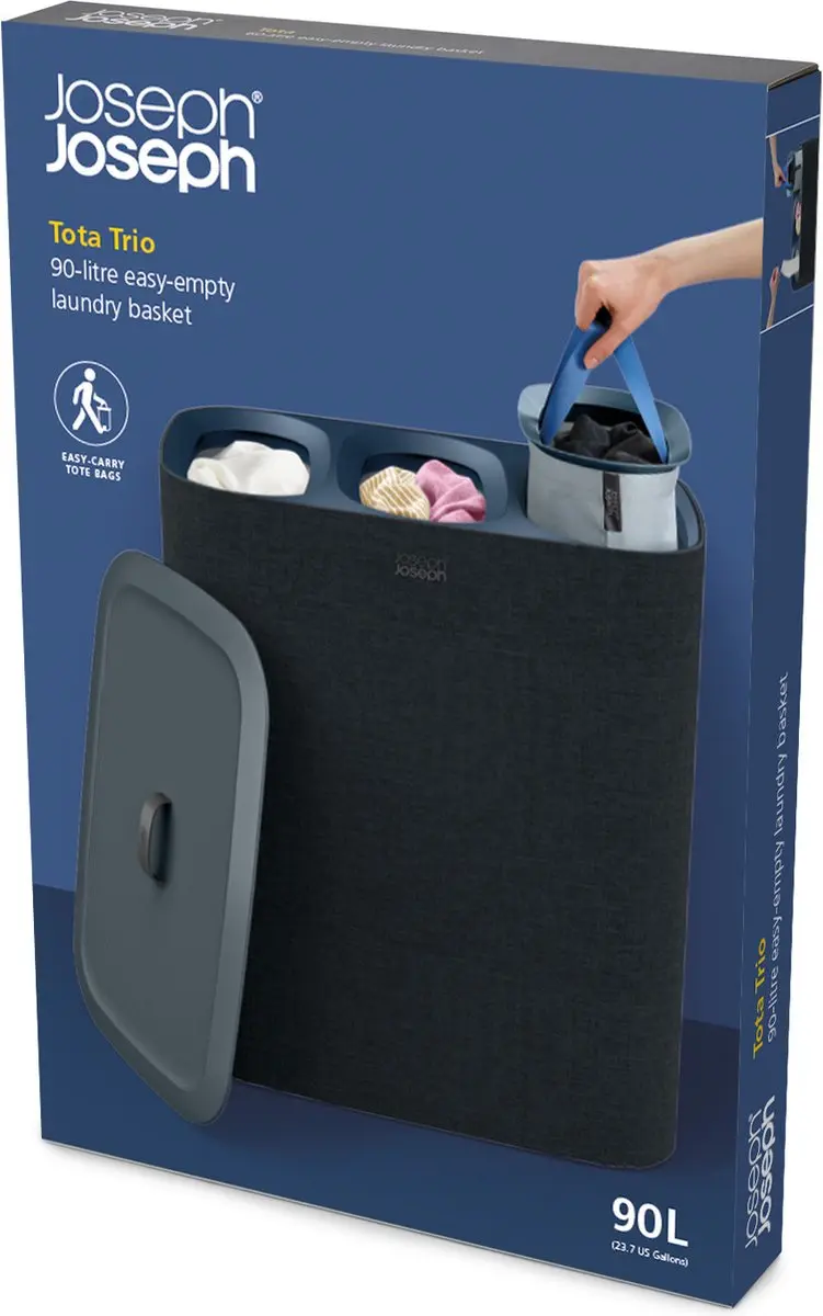 Joseph Joseph Tota Wasmand JJ-1450025 - 90L - 3 Compartimenten - Zwart