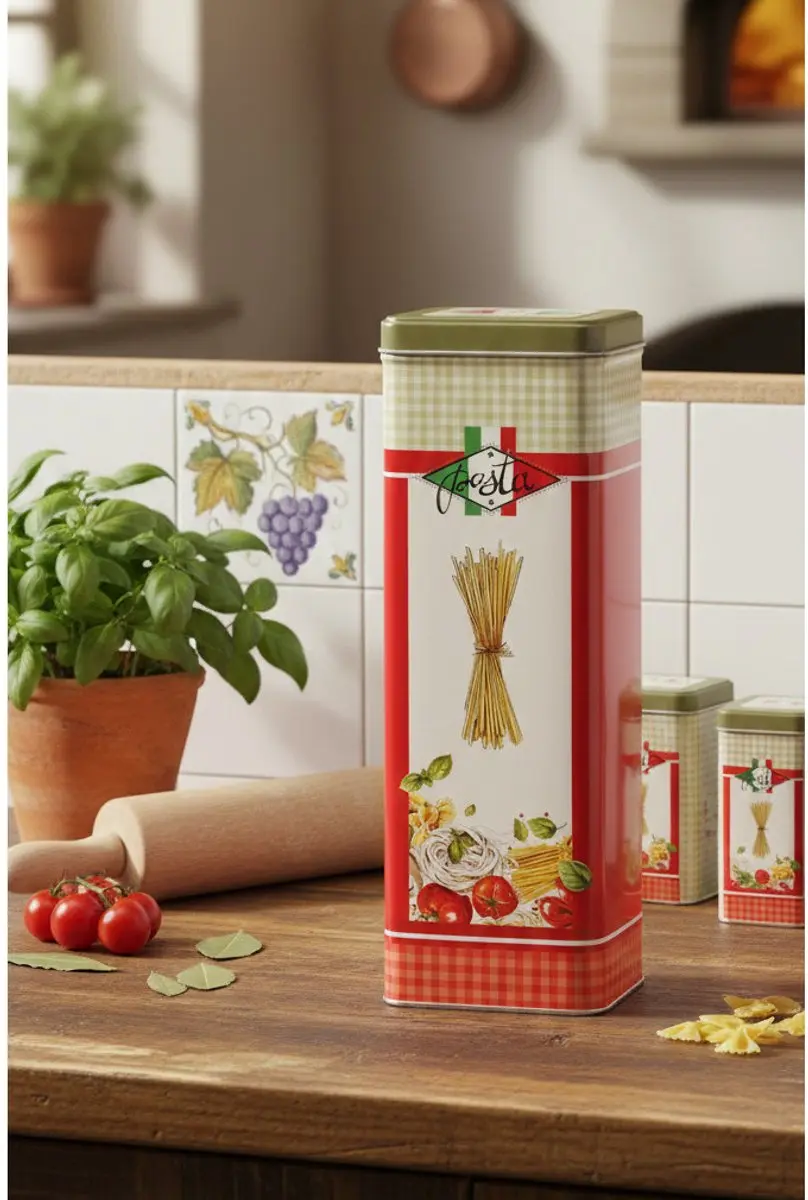 Excellent Houseware Nostalgia Pasta Bewaarblik - 1,5L - Olijfgroen