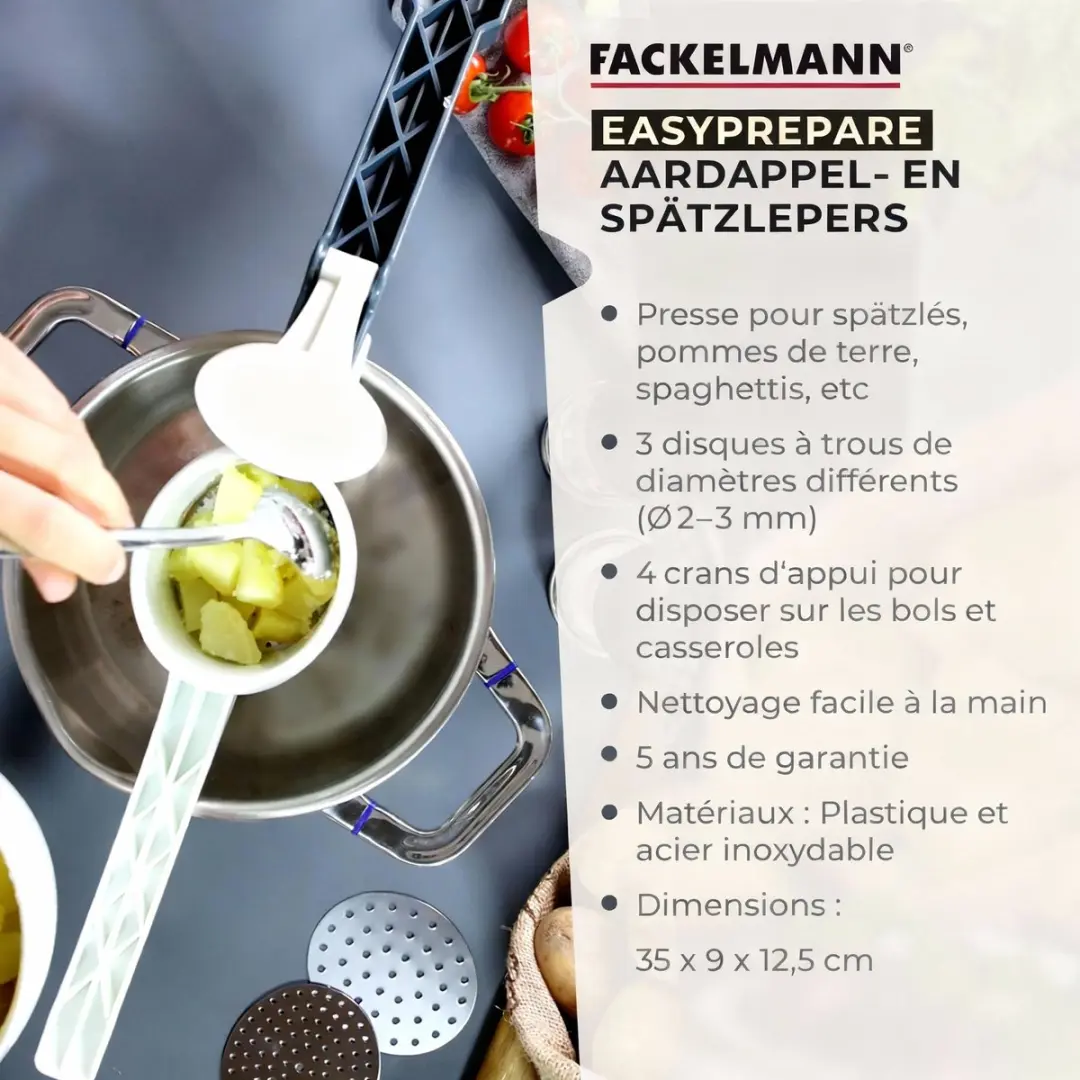 Fackelmann Easy Prepare Aardappelstamper & Spätzlemaker - Wit