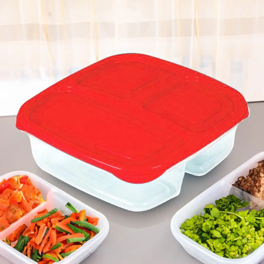 Excellent Houseware Vershoudbakje 3-vaks - 1,2L - Rood - 2 Stuks