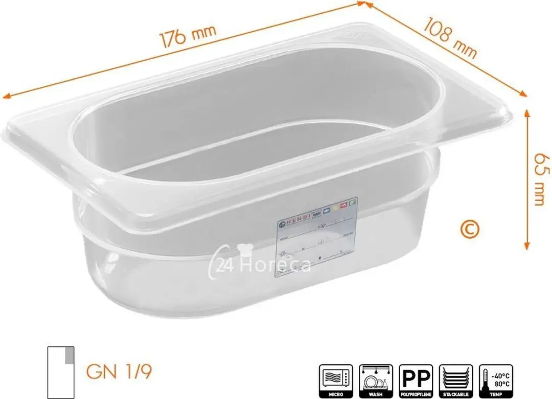 HENDI GN1/1 Luchtdichte Bak 0,6L - 176x108x65mm