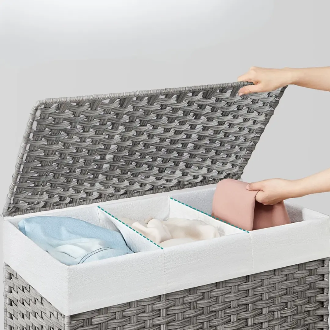Songmics Wasmand 3 Vakken 160L - Grijs Rotan Look