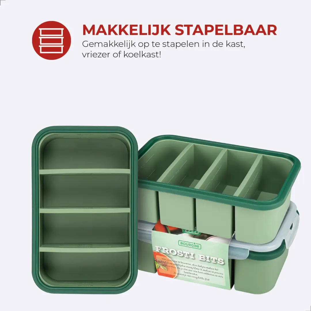 Bourgini Frosti Bits Siliconen Meal Prep Bakjes - 3x4 Vakken 300ml