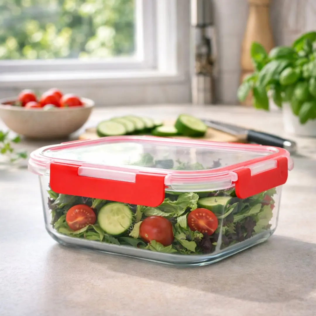 Alpina Vershouddoos Glas 1,5L - 13 Vakken - Boterhammen - Rood/Transparant