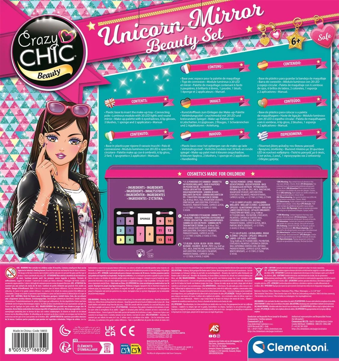 Clementoni Crazy Chic Lichtspiegel - Make-up Set 14g - Multikleur - afbeelding 6 van 6