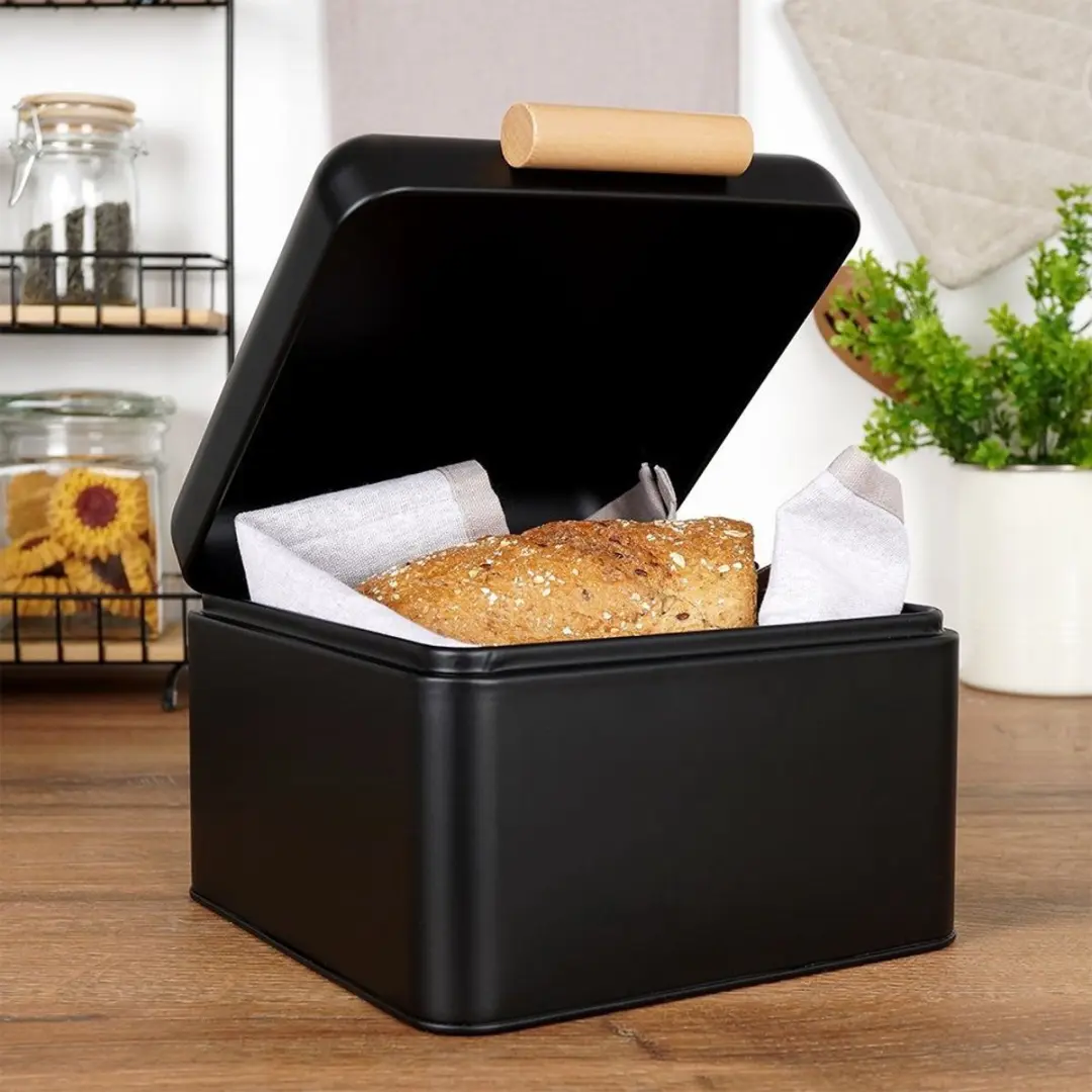 Excellent Houseware Metalen Broodtrommel 22x20x14cm - Zwart