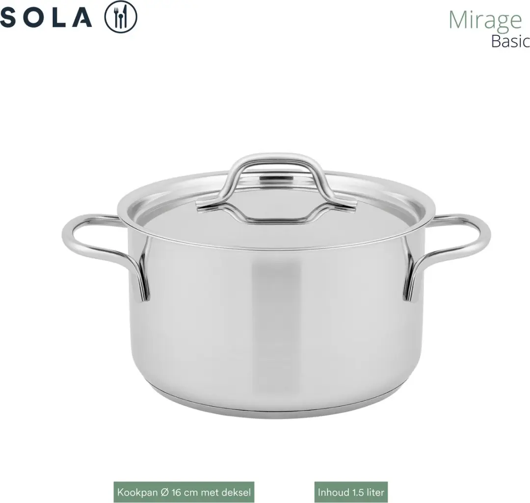 Sola Mirage PFAS-vrije Pannen 4-delig - 1,5L/16cm - Zilver