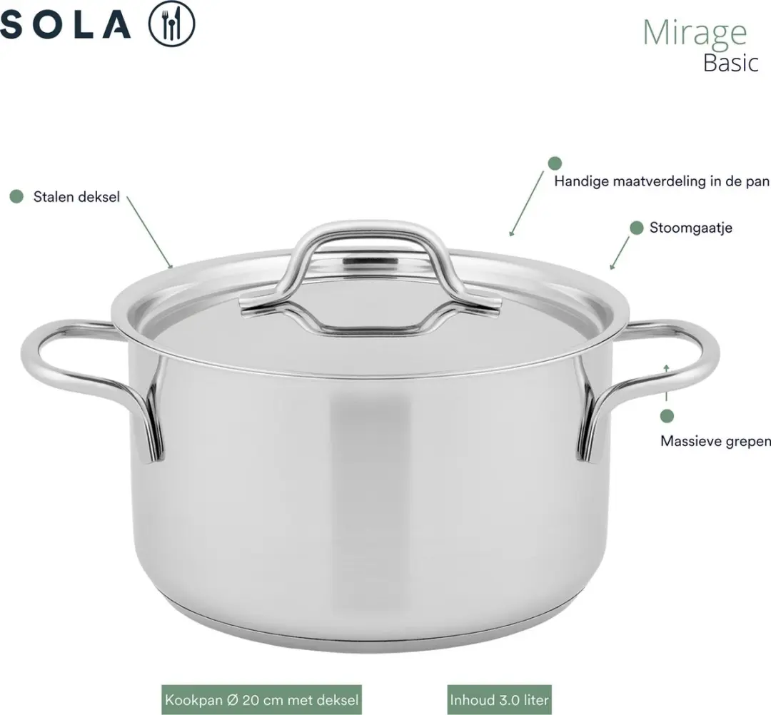 Sola Mirage PFAS-vrije Pannen 4-delig - 1,5L/16cm - Zilver
