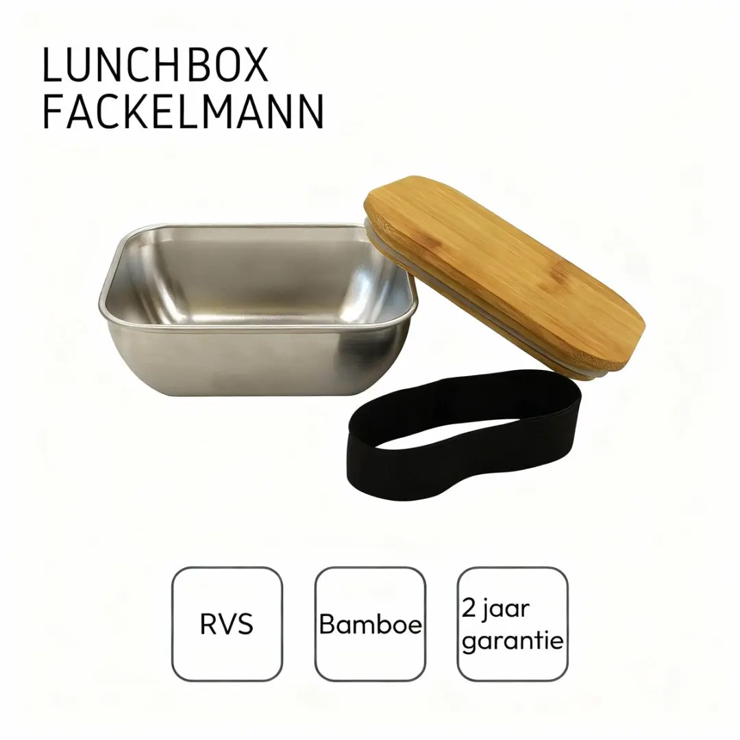 Fackelmann RVS Lunchbox 700ml - Magnetronbestendig - Zwart/Hout