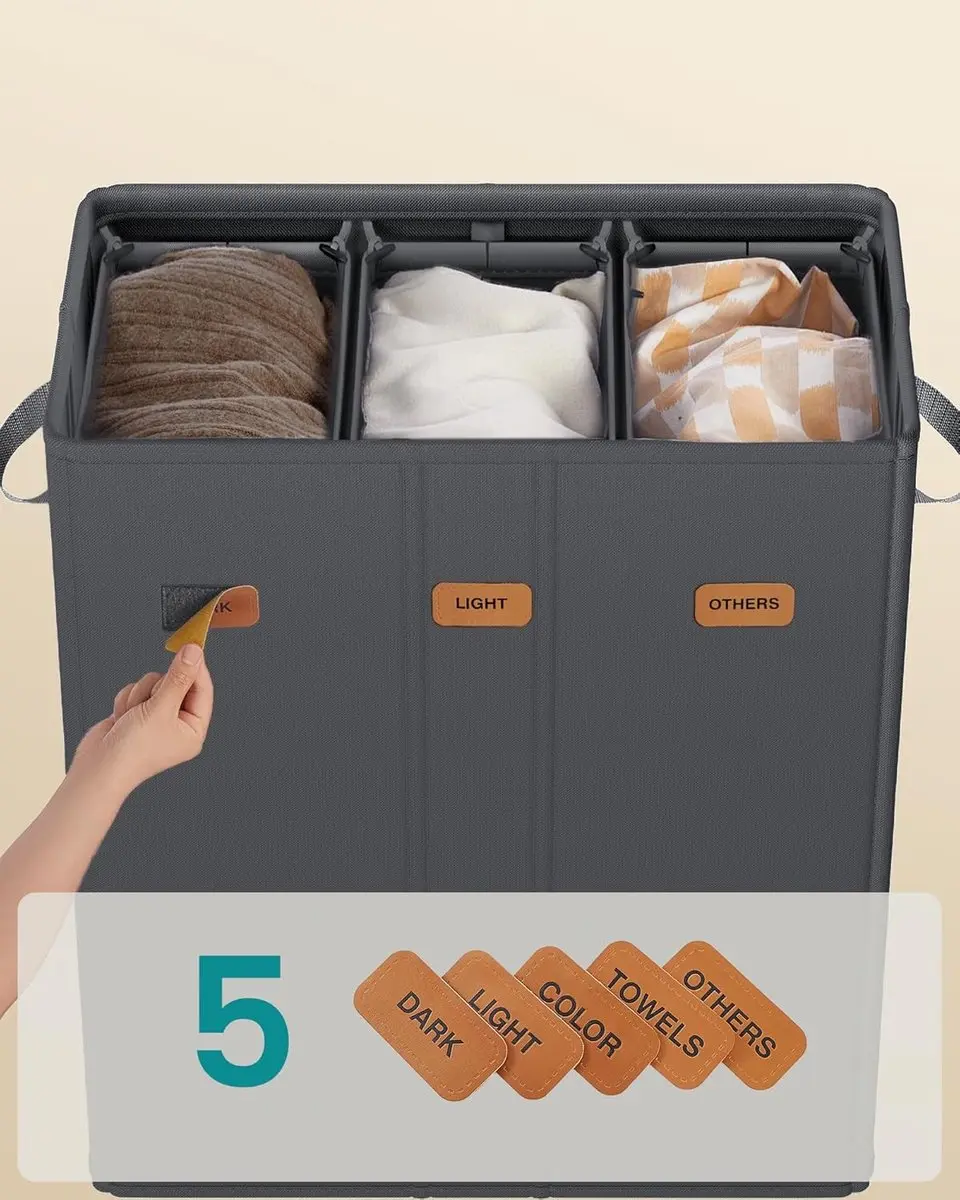 Songmics Wasmand 3 Vakken 160L - Donkergrijs