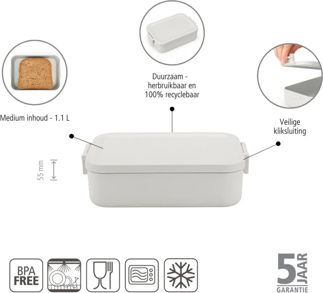Brabantia Make & Take Lunchbox Medium 1.1L - Light Grey - afbeelding 3 van 6