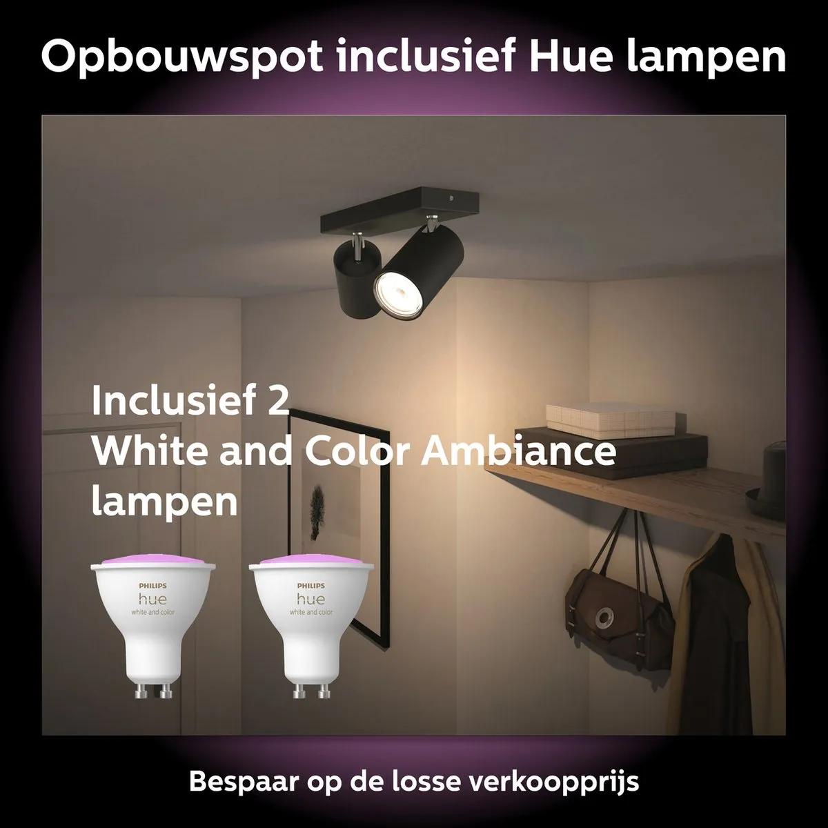 Philips Hue Runner Opbouwspot Zwart - 2x GU10 RGBW