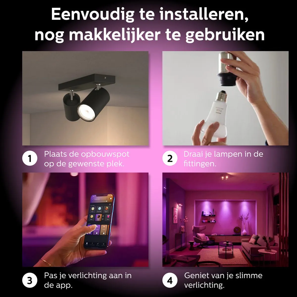 Philips Hue Runner Opbouwspot Zwart - 2x GU10 RGBW